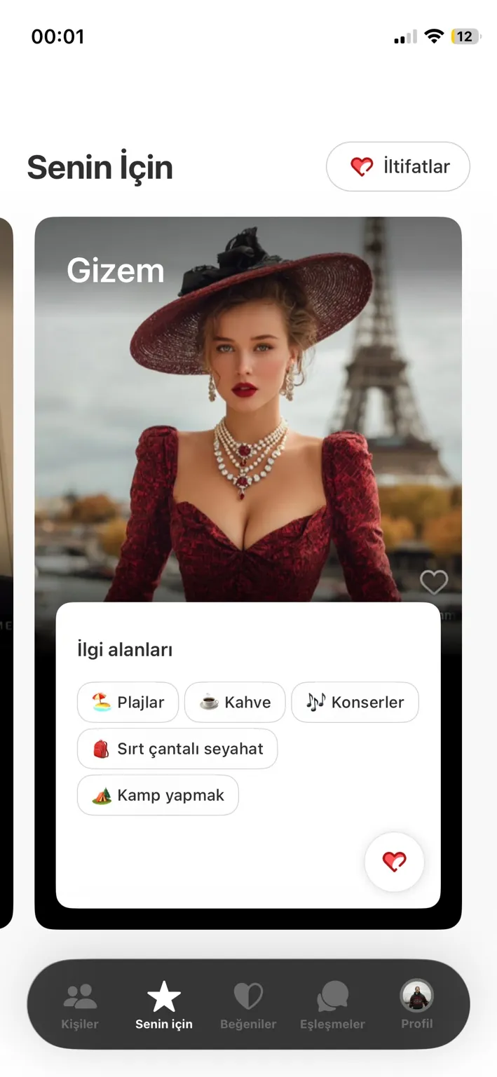 Indigo Dating uygulaması – ortak ilgi alanları ve değerlerin listelendiği öneri ekranı
